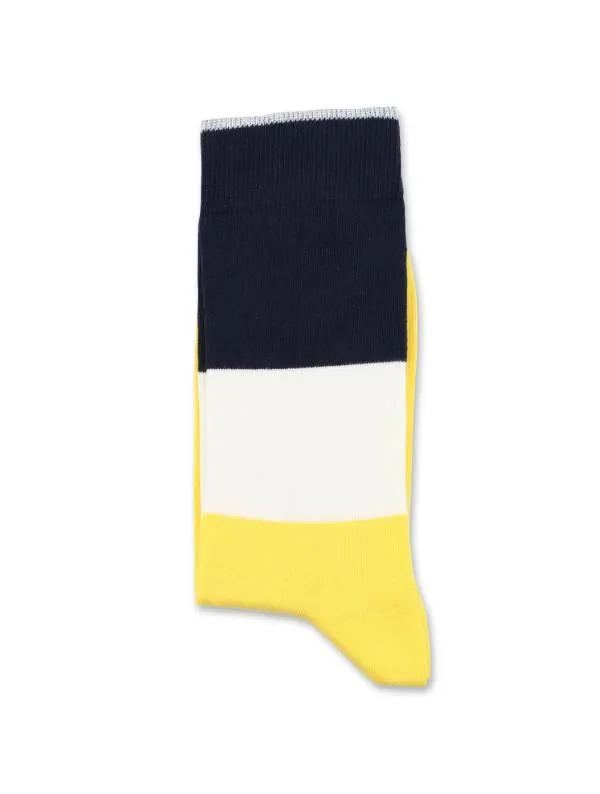 Democratique Block Party Socks - Yellow/White/Navy