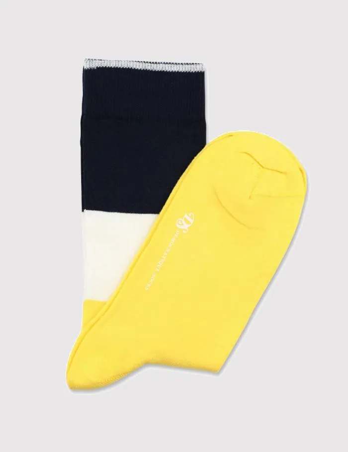 Democratique Block Party Socks - Yellow/White/Navy