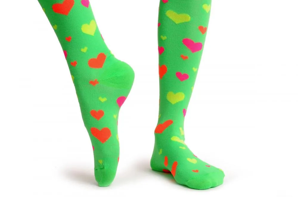 Fluorescent Green With Orange Yellow & Pink Hearts