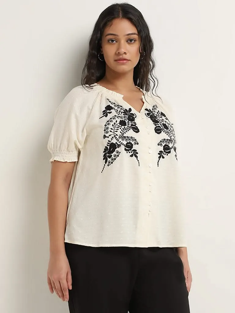 Gia Off-White Floral Embroidered Blouse