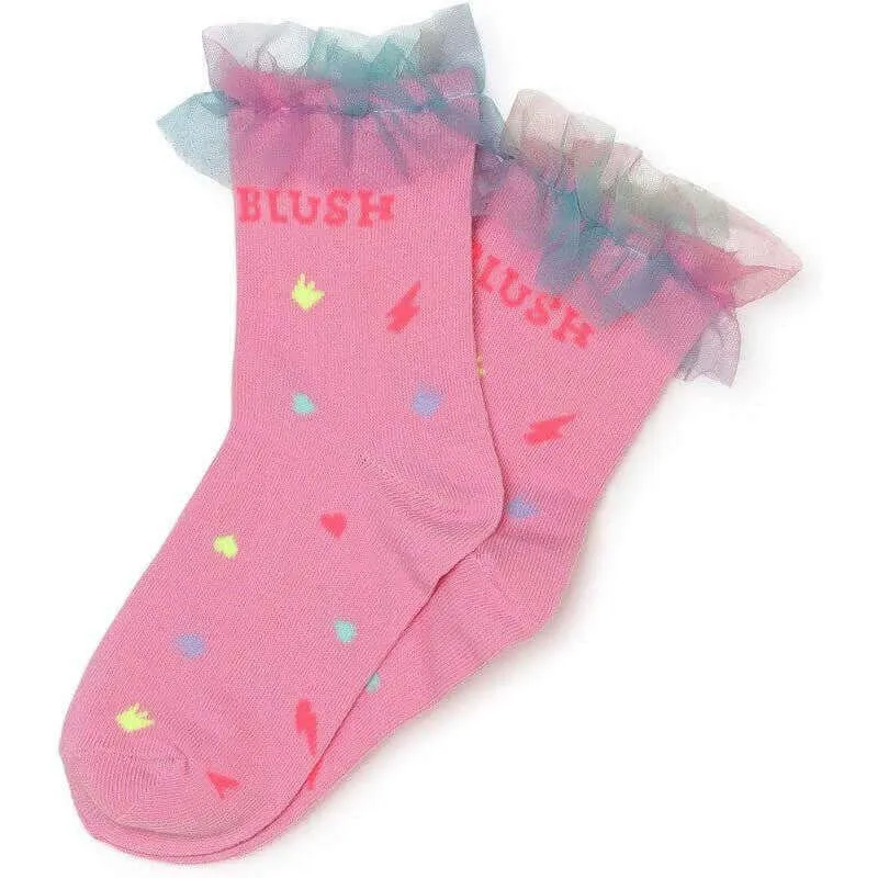 Girls Pink Tulle Ankle Socks