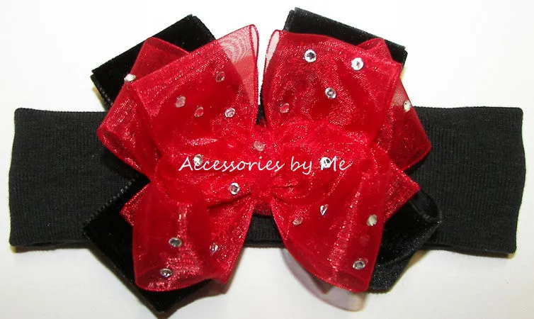 Glitzy Red Black Velvet Bow Headband