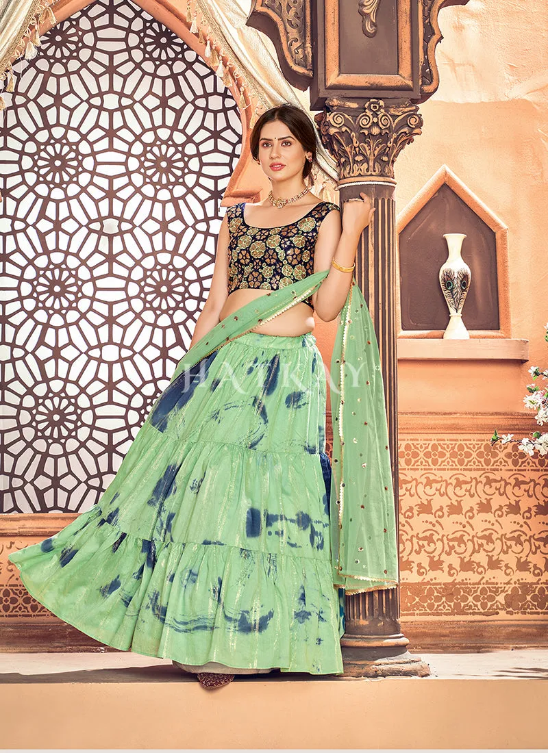 Green Blue Sequence Embroidered Lehenga Choli