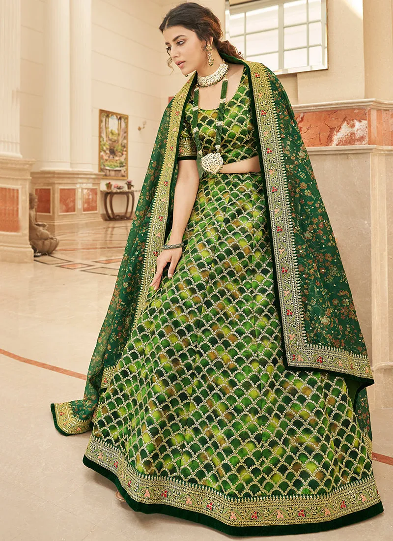 Green Embroidery Wedding Lehenga Choli