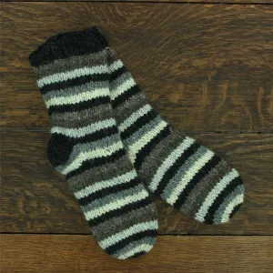 Hand Knitted Wool Ankle Socks - Stripe Natural