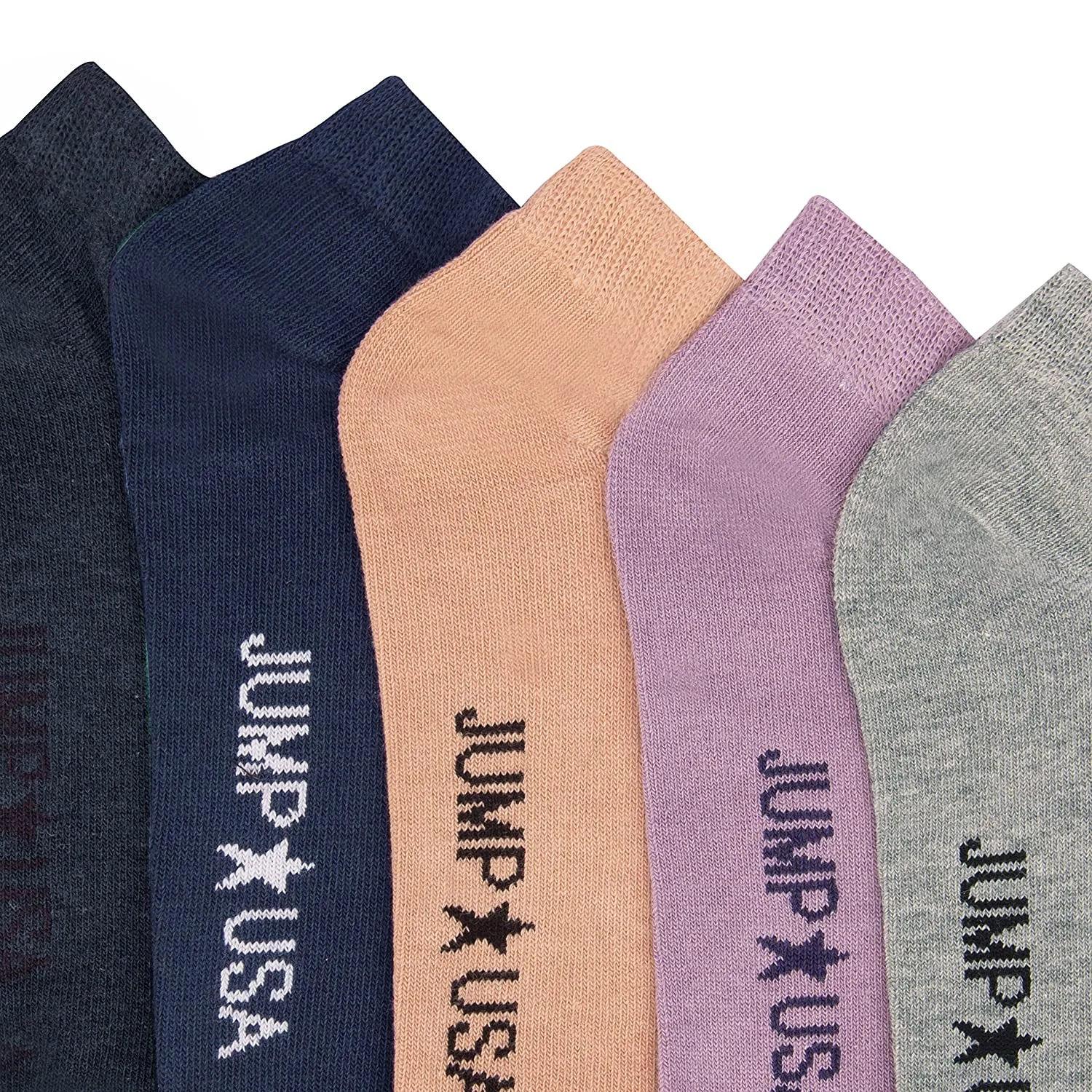 JUMP USA Men's Pack of 5 Ankle Length socks | Men's Casual Socks for Everyday Wear - Sweat Proof, Quick Dry, Padded for Extra Comfort | Navy Blue/Blue/Purple/Grey/Peach