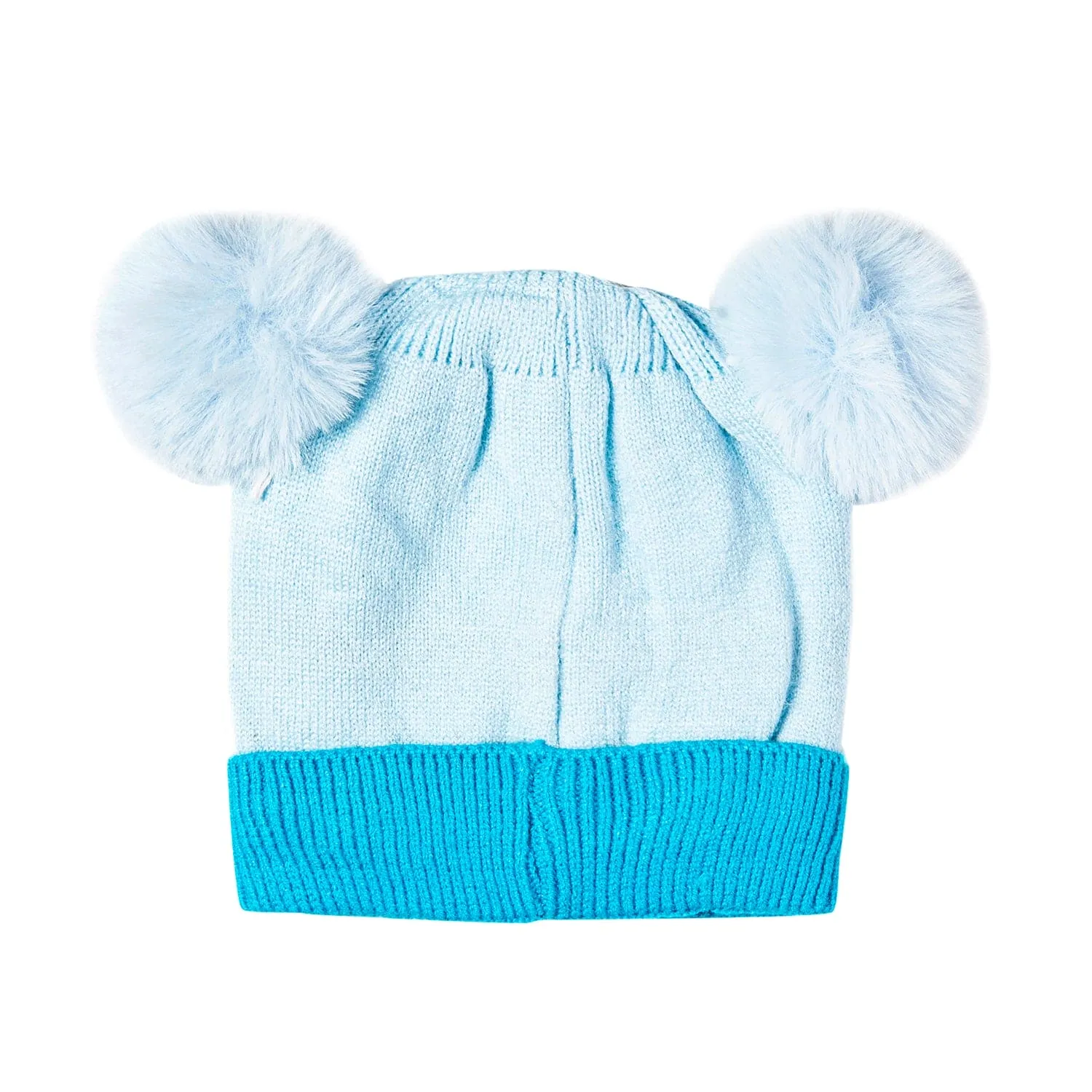 Knit Woollen Cap Pom Pom Bear Blue