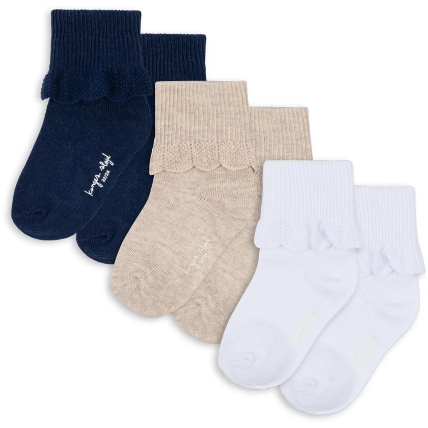 Konges Sløjd White/Navy/Beige 3 Pack Frill Socks