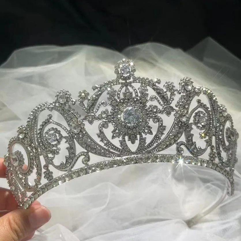 Luxury Elegant Princess Queen Silver Color Crown Tiara Bridal Crown-Wedding Hair Jewelry