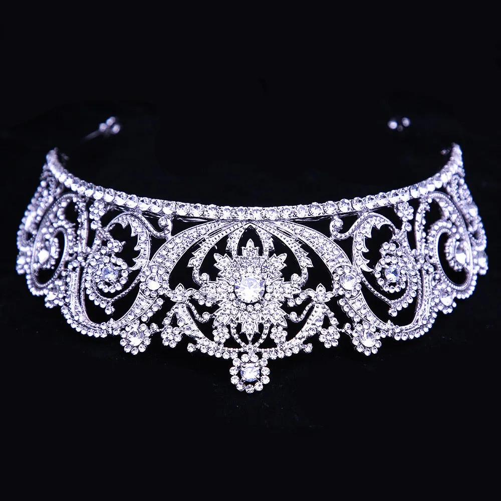 Luxury Elegant Princess Queen Silver Color Crown Tiara Bridal Crown-Wedding Hair Jewelry