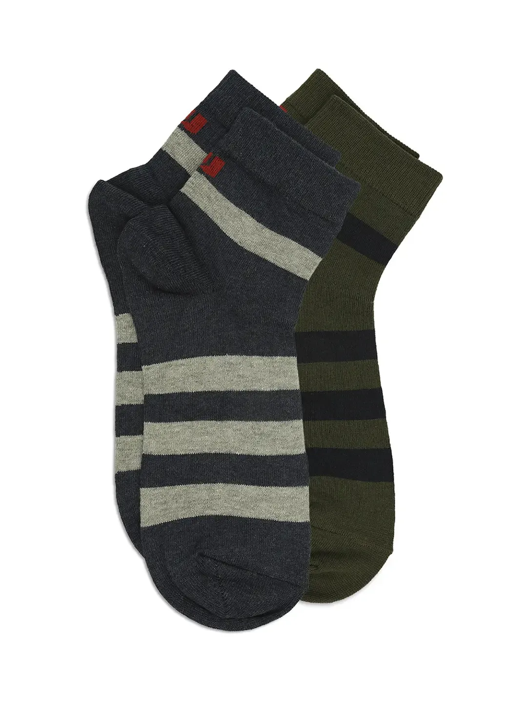 Men Premium Olive & Navy Melange Ankle Length Socks - Pack Of 2- Underjeans By Spykar