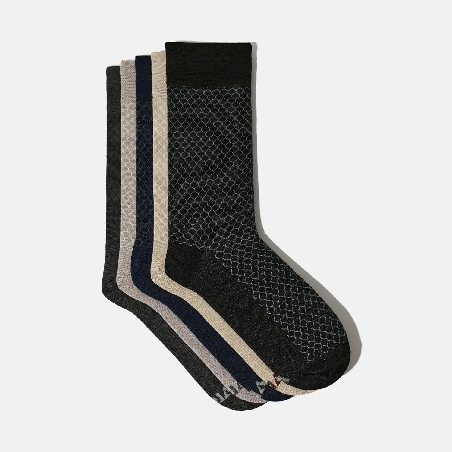 Men’s Bamboo Dress Socks - 5 Pairs, Assorted Honeycomb Design