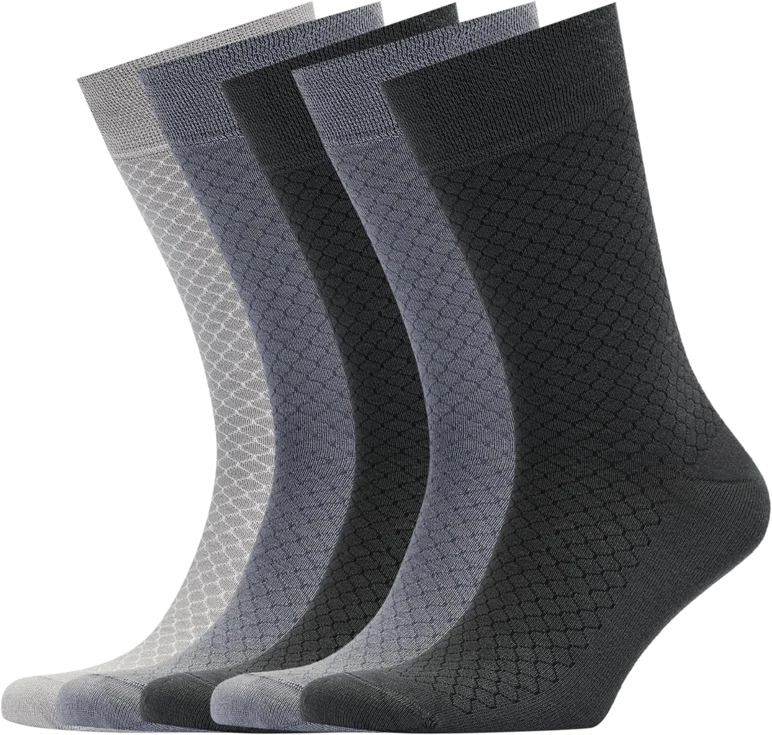 Men’s Bamboo Dress Socks - 5 Pairs, Assorted Honeycomb Design