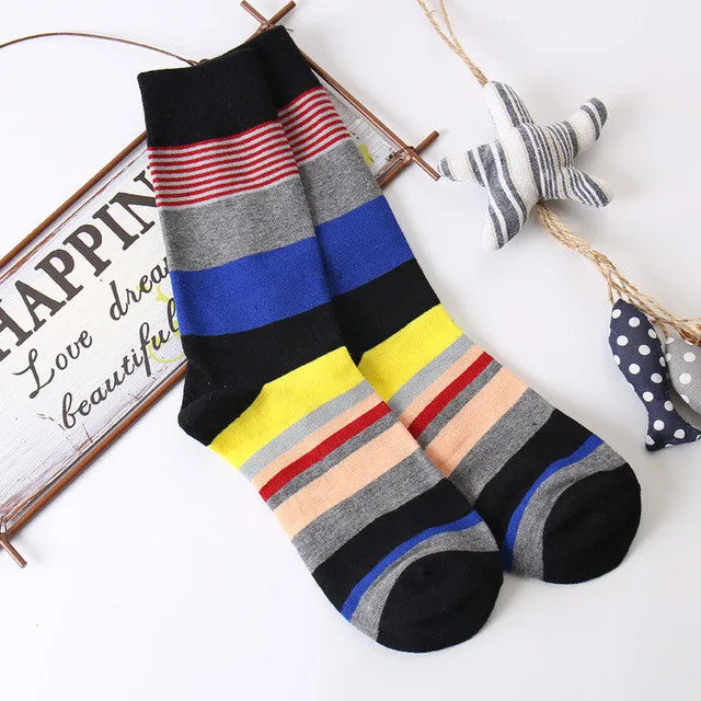 Men's Crew Length Cotton Happy Socks, British Style Argyle Pattern Designs