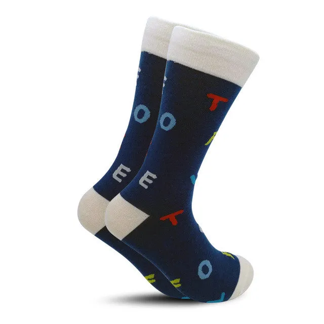 Men's Crew Length Cotton Happy Socks, British Style Argyle Pattern Designs