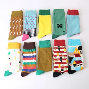 Men's Crew Length Cotton Happy Socks, British Style Argyle Pattern Designs