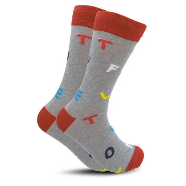 Men's Crew Length Cotton Happy Socks, British Style Argyle Pattern Designs