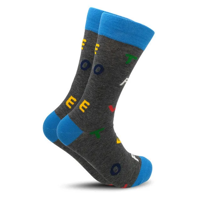 Men's Crew Length Cotton Happy Socks, British Style Argyle Pattern Designs