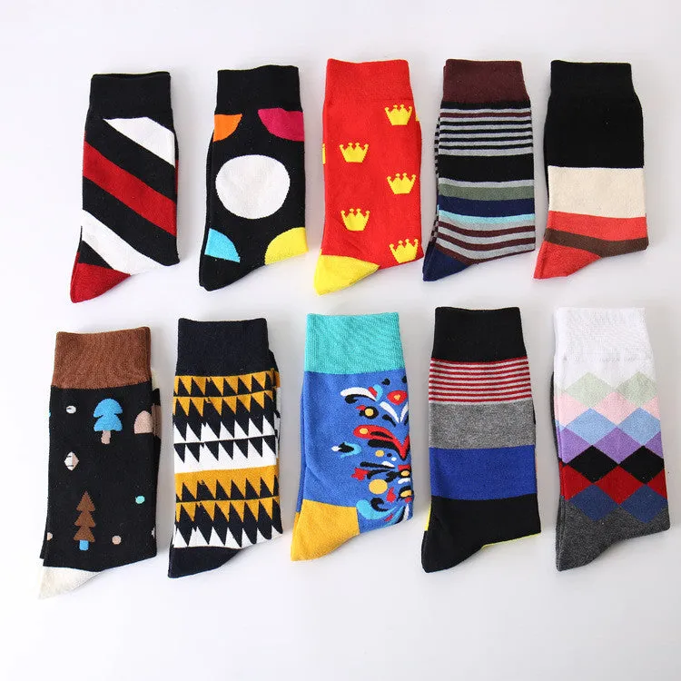 Men's Crew Length Cotton Happy Socks, British Style Argyle Pattern Designs