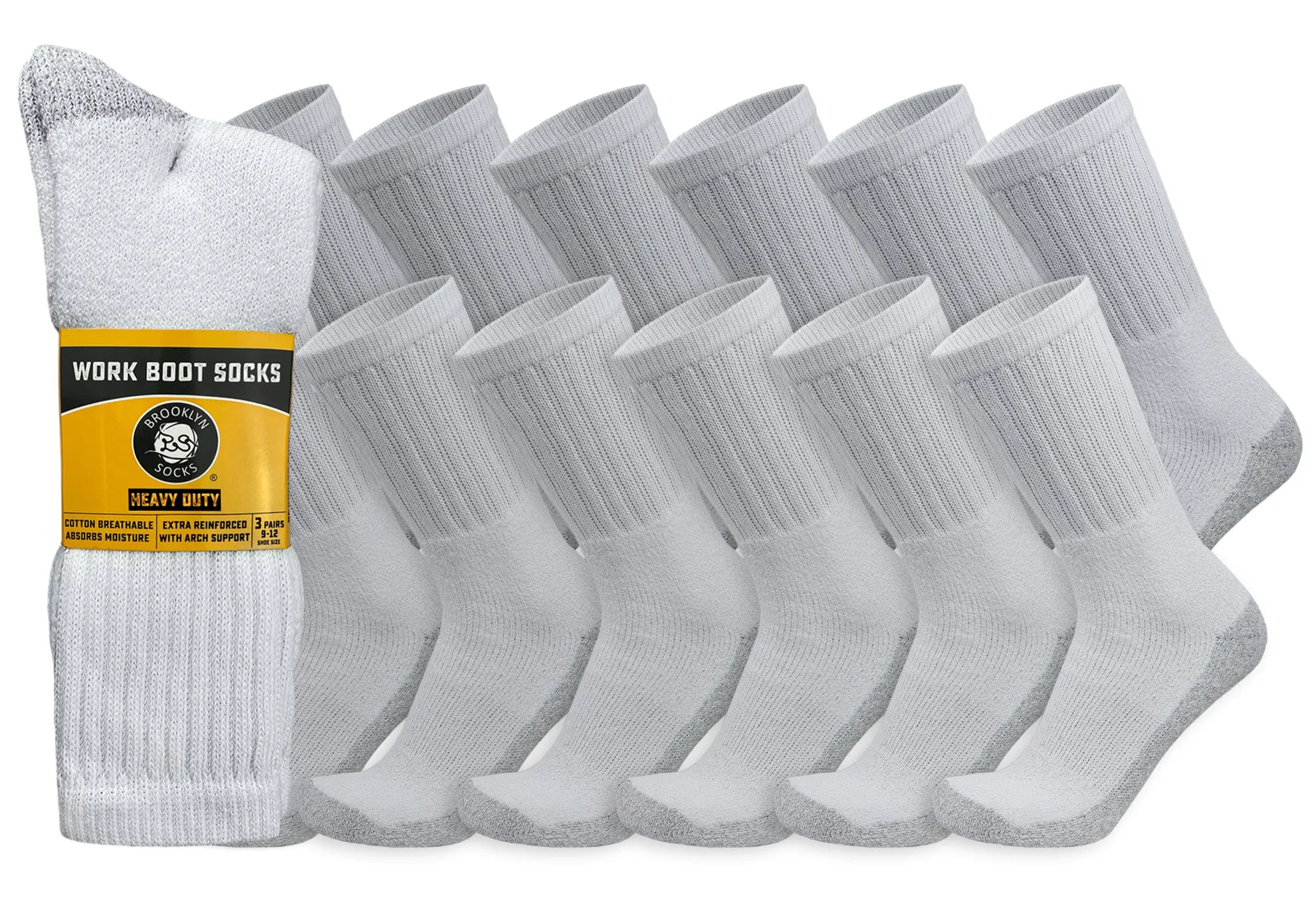 Men's Heavy Duty Steel Toe Cotton Work Crew Socks, US Men's Shoe Size 9-12