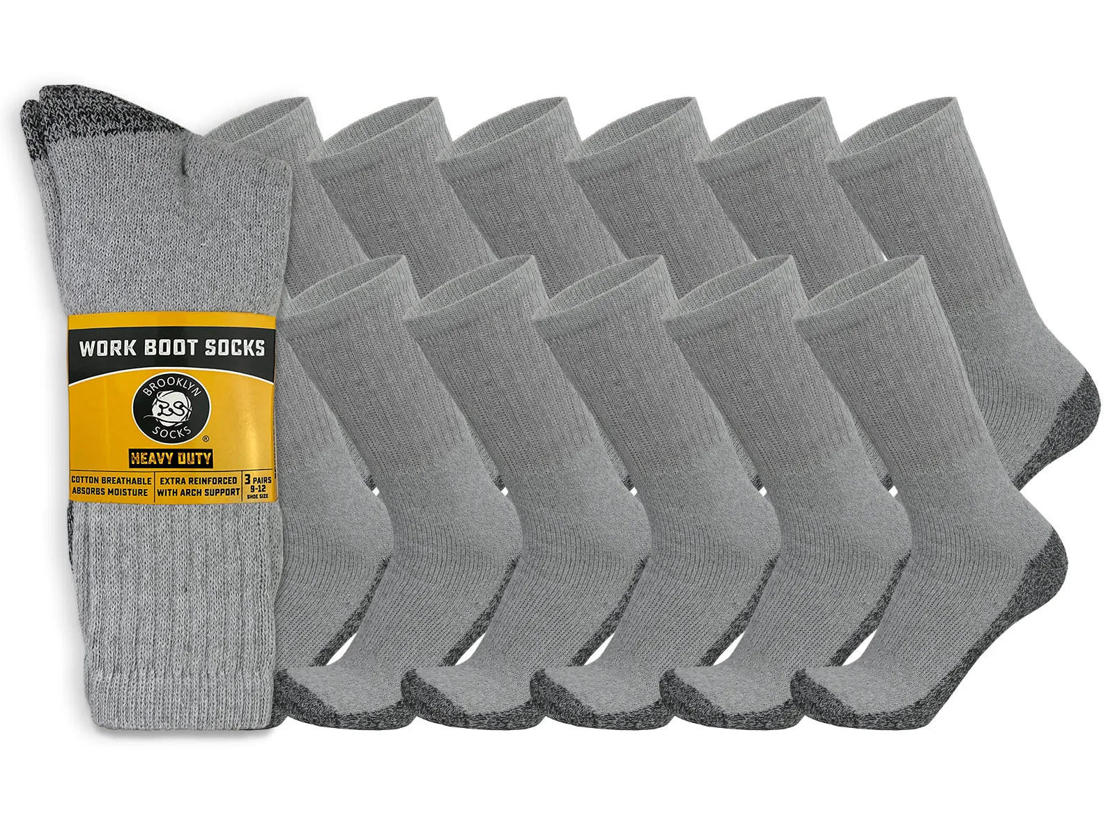 Men's Heavy Duty Steel Toe Cotton Work Crew Socks, US Men's Shoe Size 9-12