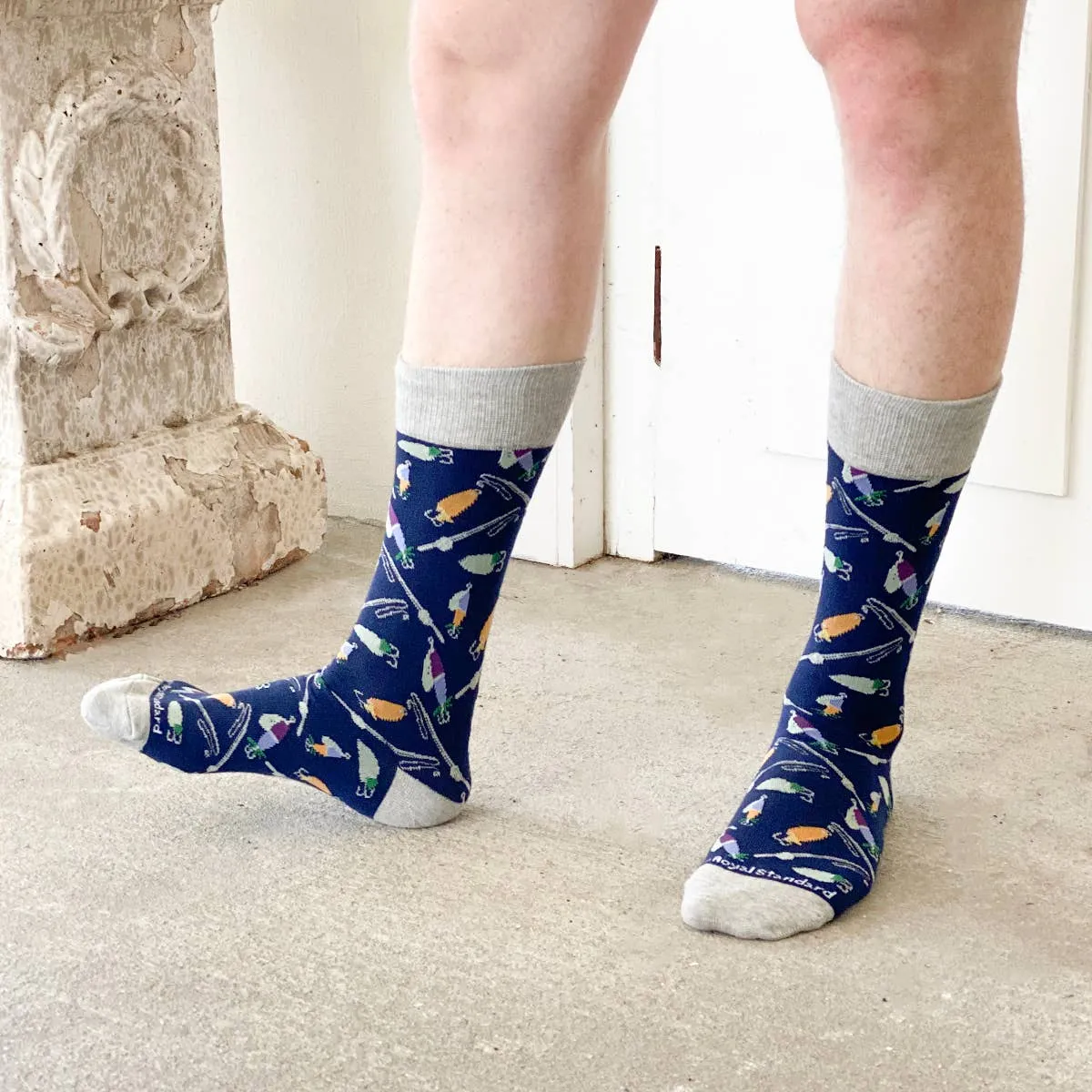 Men's Hook Line And Sinker Socks   Navy/Gray/Orange/Blue   One Size