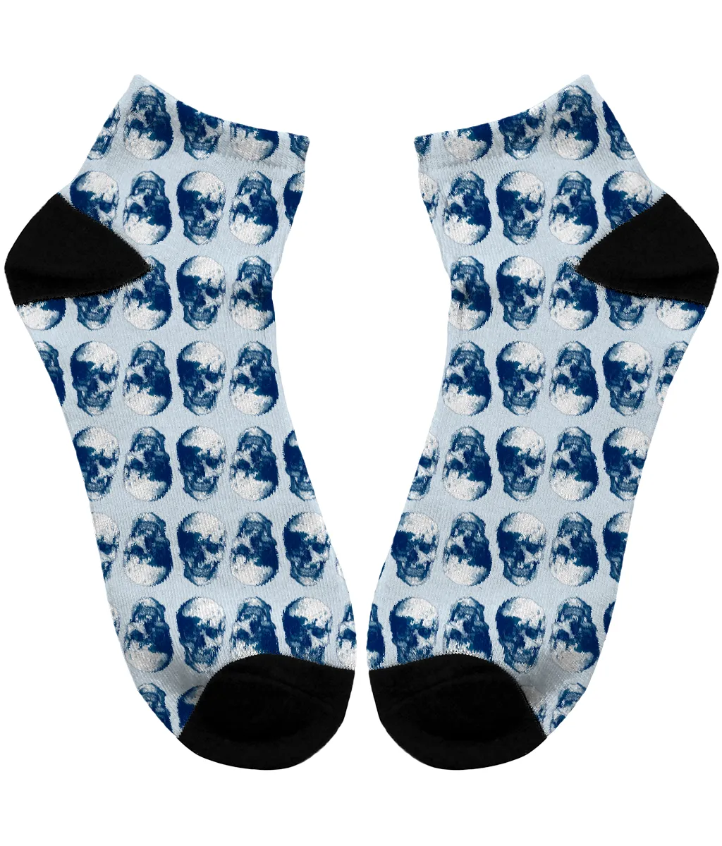 Men's Subli Ankle Socks Blue Skulls Opposites by Robert Bowen