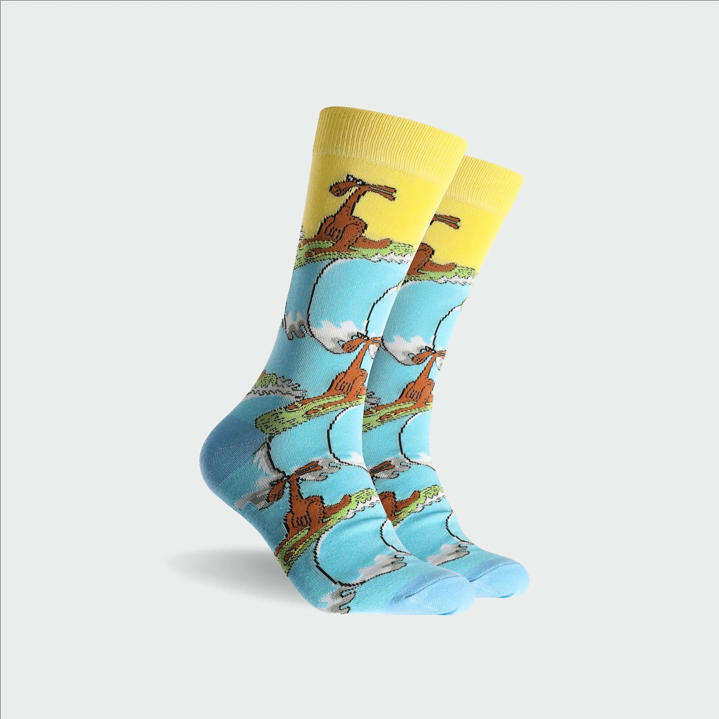 Men's Surfin' Kangaroo Cotton Crew Socks - Blue