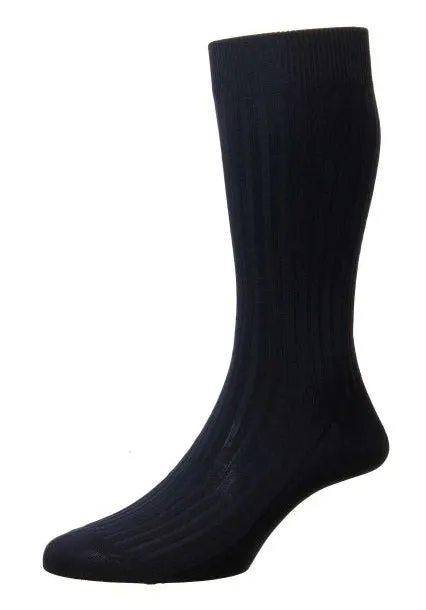 Merino Mid-Calf Ribbed Dress Sock in Navy by Marcoliani