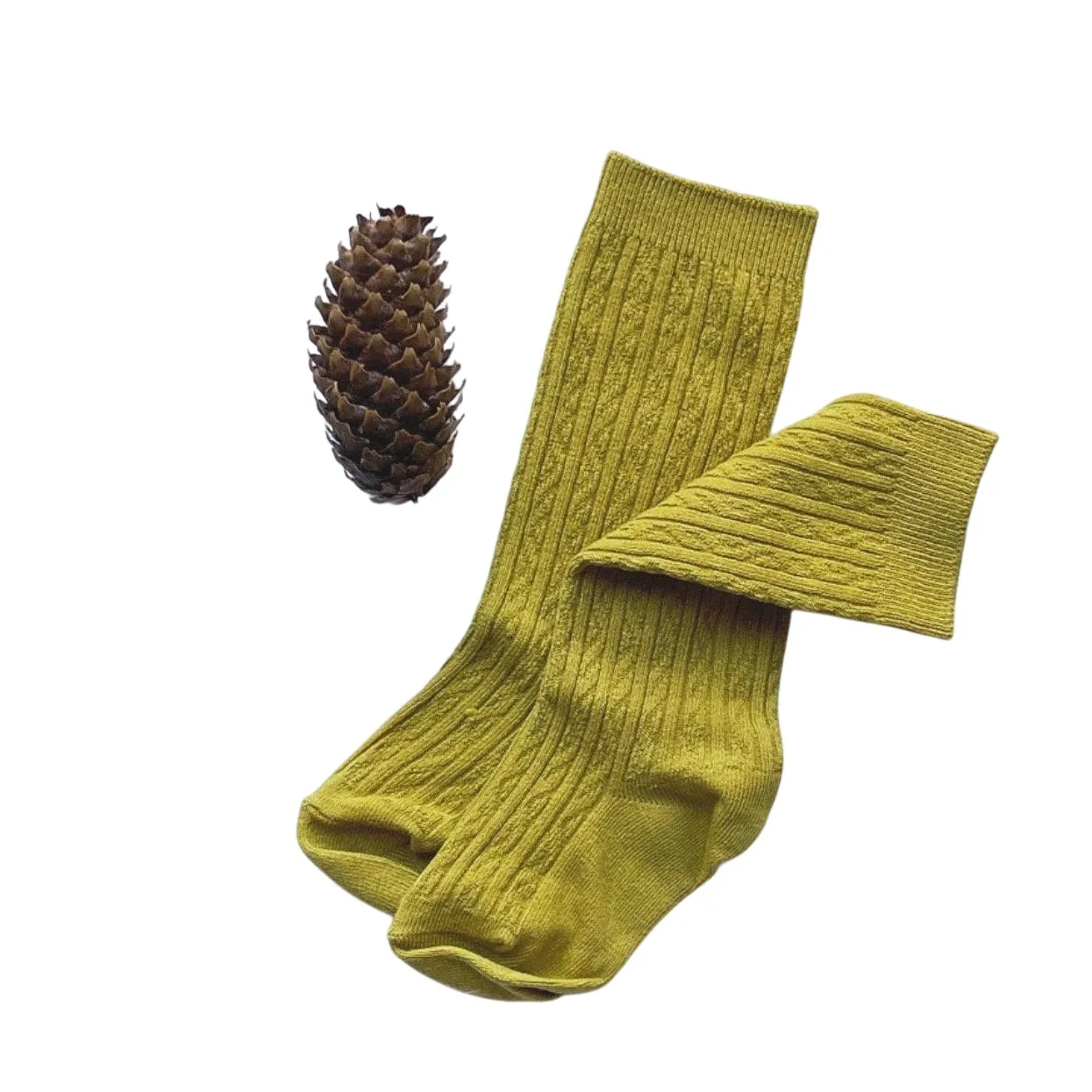 Mustard Cable Knit Socks