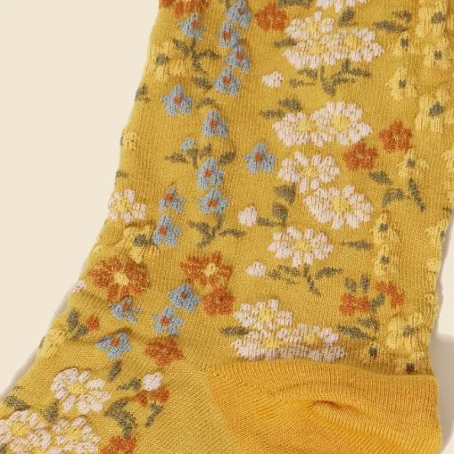 Mustard Floral Crew Socks