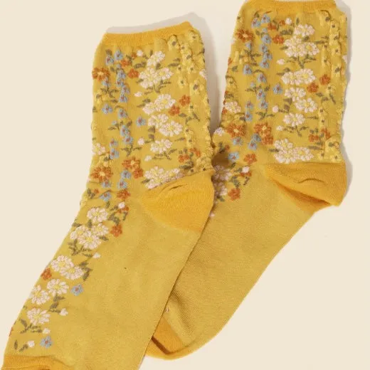 Mustard Floral Crew Socks