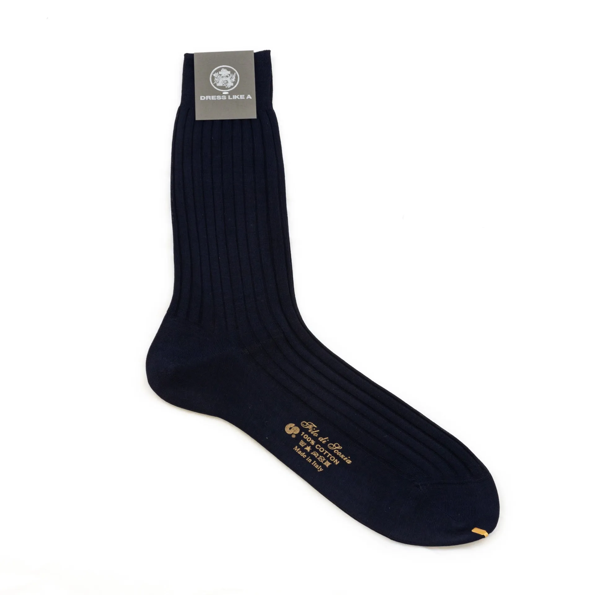 Navy blue ribbed cotton socks