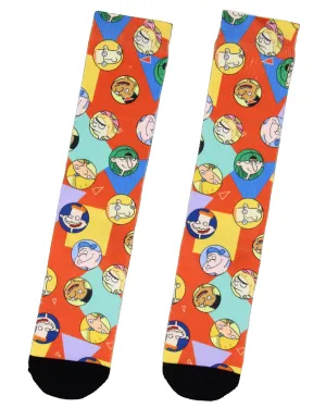 Nickelodeon Hey Arnold Character Bubbles Allover Design Adult Crew Socks