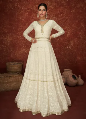 Off White Lucknowi Embroidered Anarkali Suit