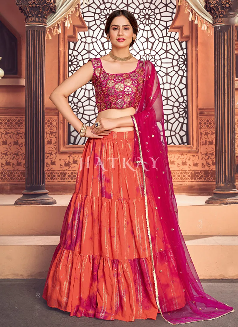 Orange Pink Sequence Embroidered Lehenga Choli