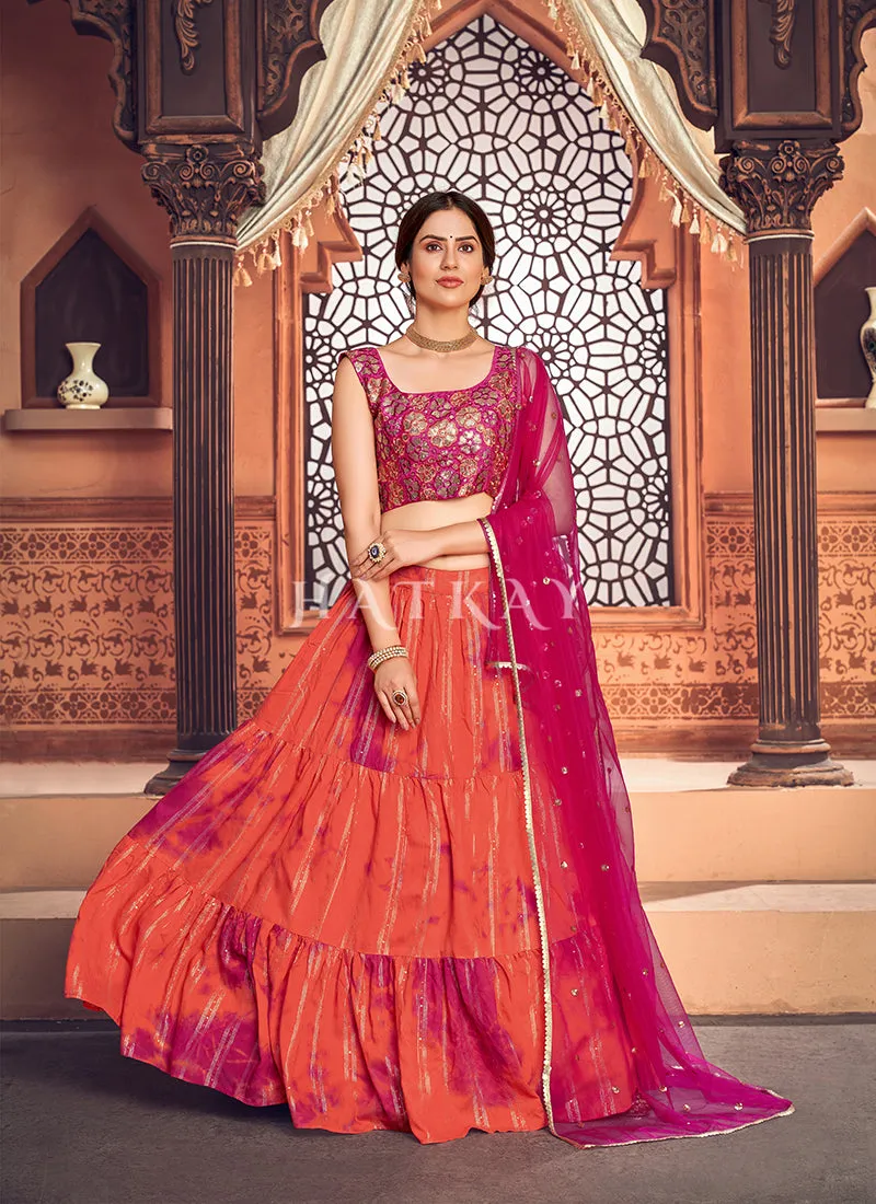 Orange Pink Sequence Embroidered Lehenga Choli