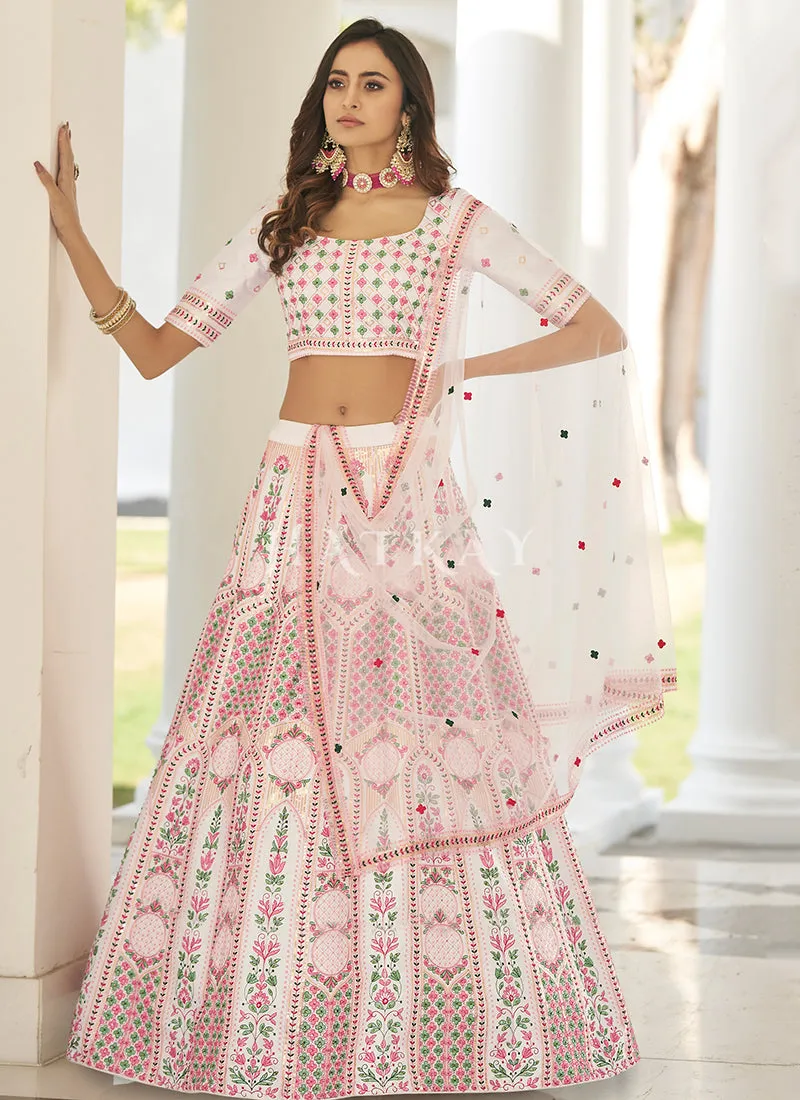 Pale Pink Multi Embroidered Traditional Lehenga Choli