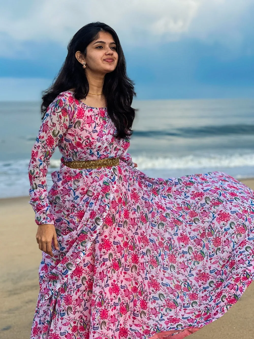 Pink Color Digital Printed Georgette Gown