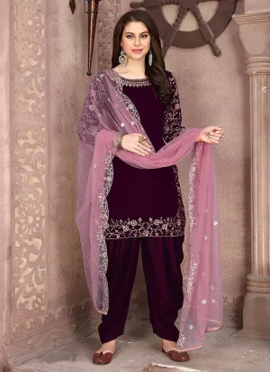 Purple Embroidered Punjabi Suit