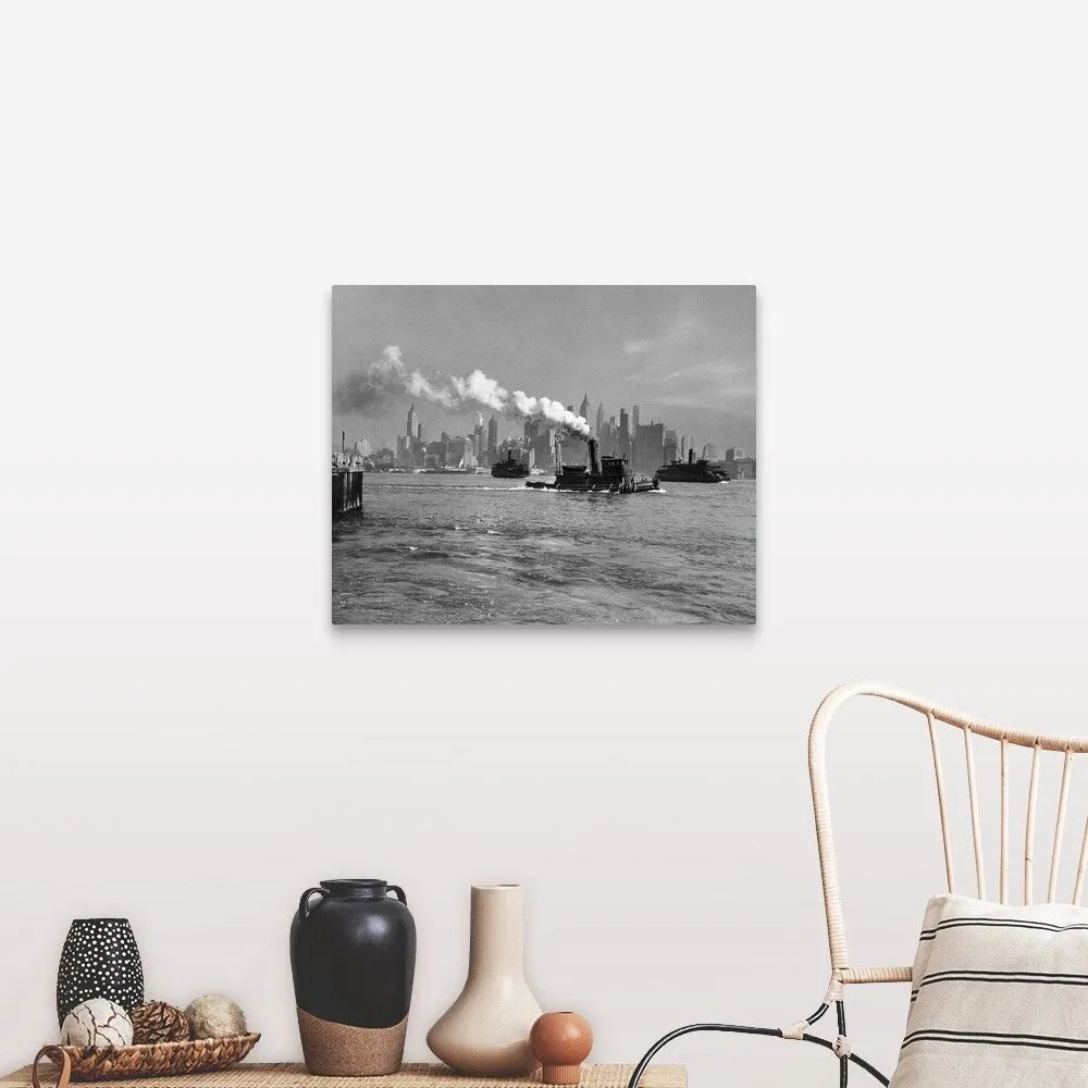 "1930's 1933 Steam Engine Tug Boat And Staten Island Ferry Boats" Canvas Wall Art