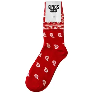 Red Bandana Paisley Print Mens Crew Socks