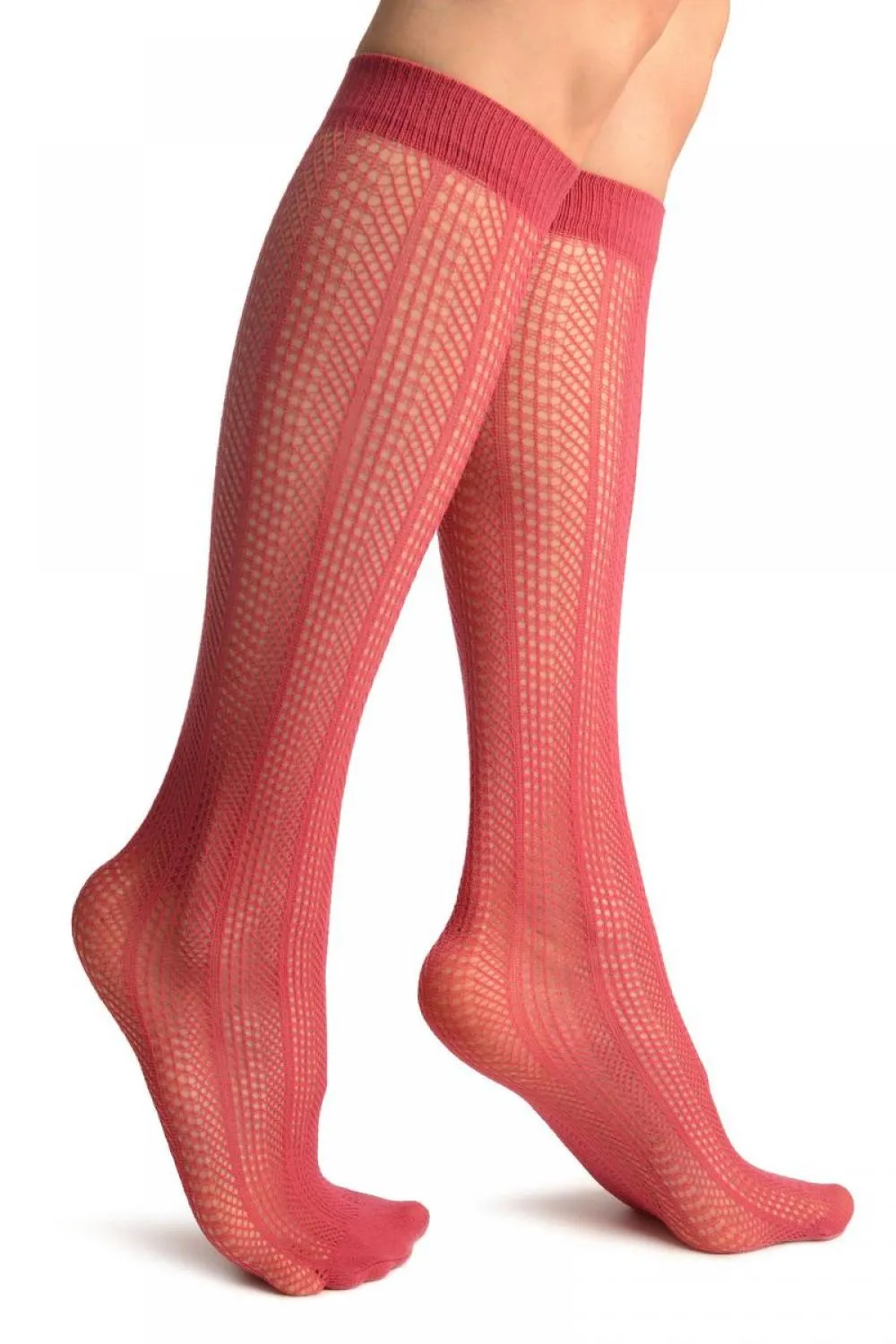 Red Crochet Stripes Socks Knee High