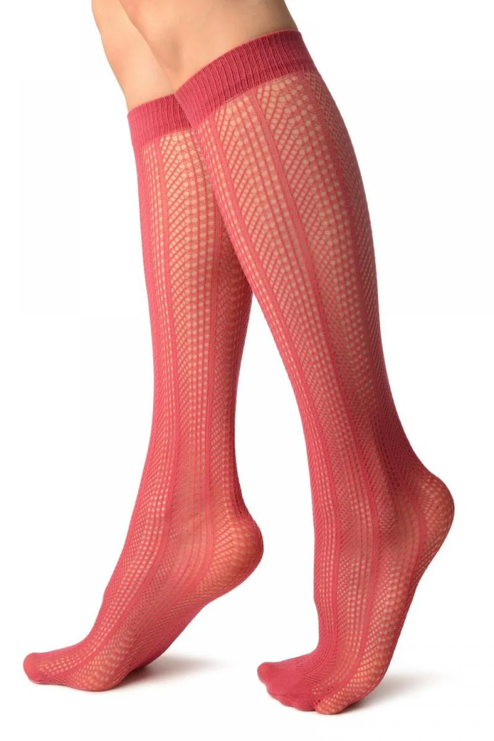 Red Crochet Stripes Socks Knee High