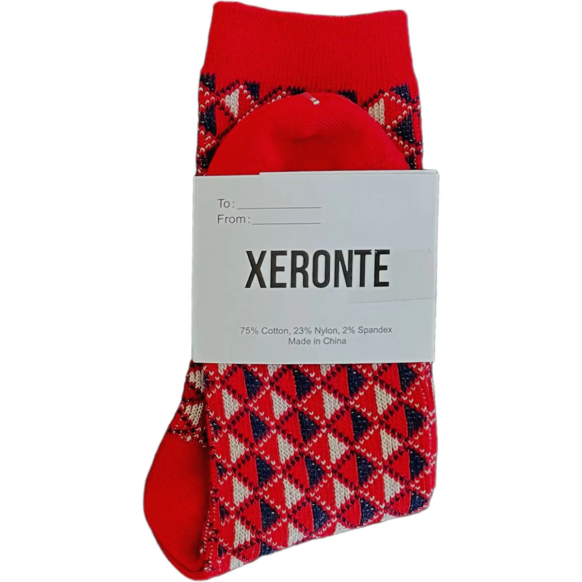 Red Diamond Quilted Pattern Mens Crew Socks