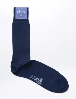 Ribbed Dress Socks in Mercerized Cotton - Navy