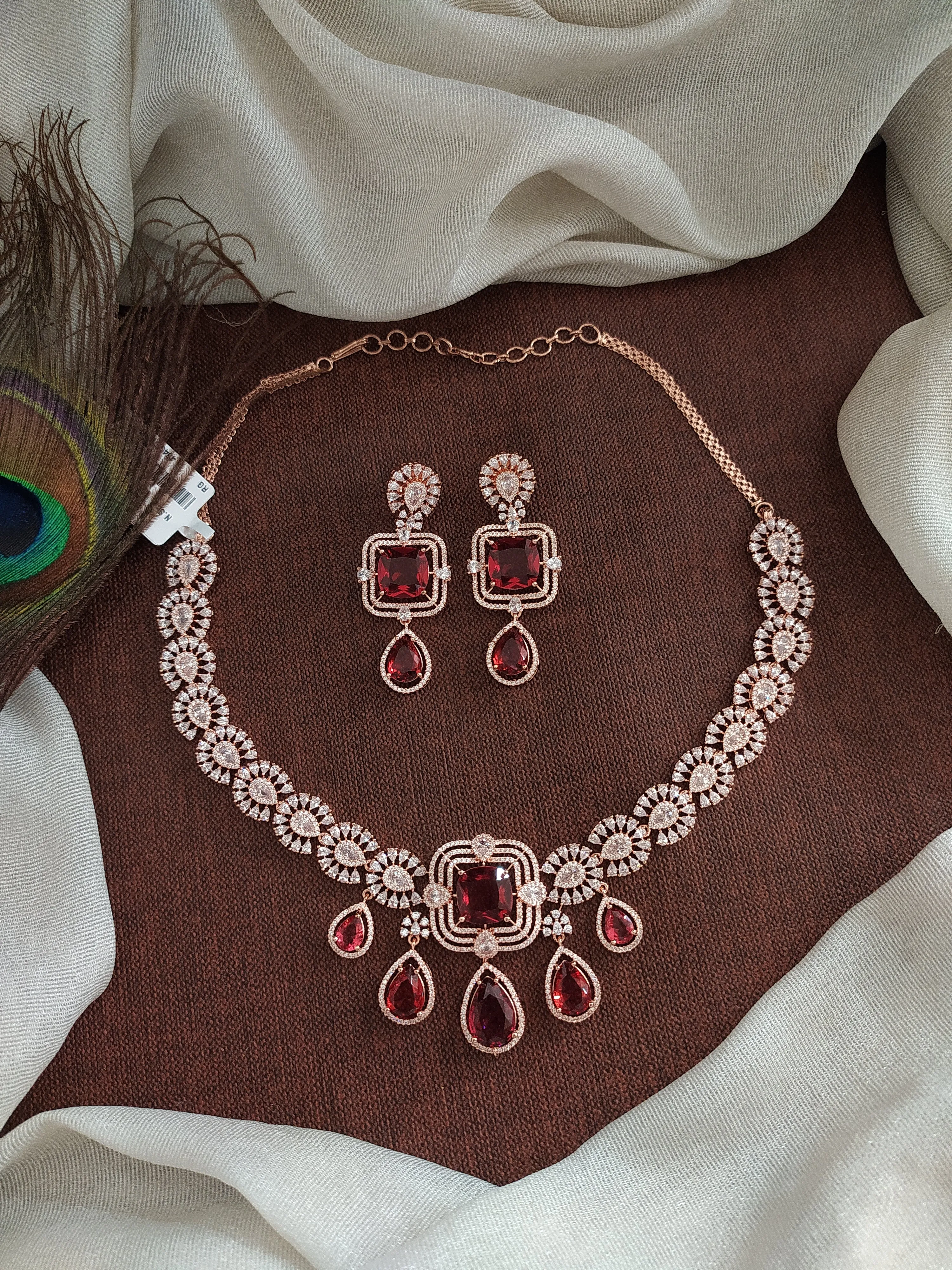 Rose-Gold Short Necklace Set with Zircon/AD Stones