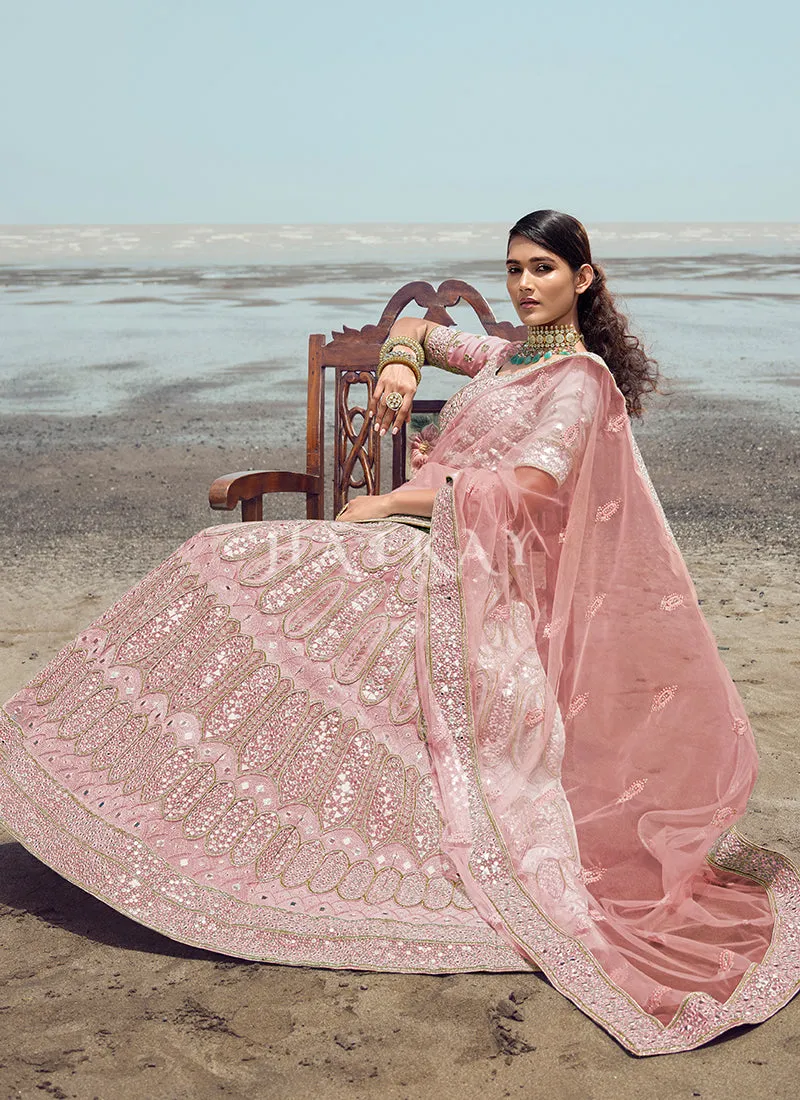 Rose Pink Zarkan Embroidered Designer Lehenga Choli