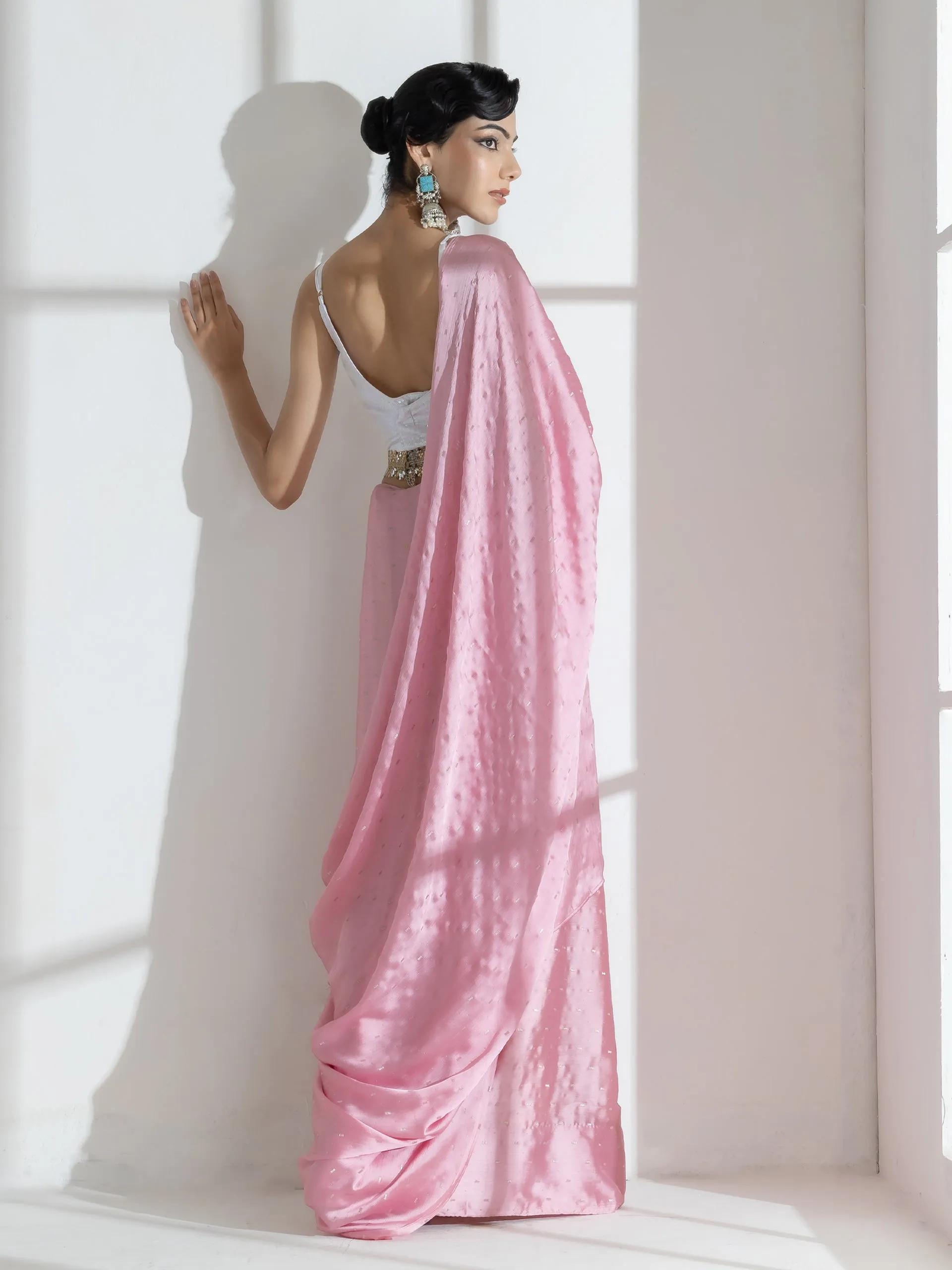 Rosy Silver Printed Butter Chiffon Saree