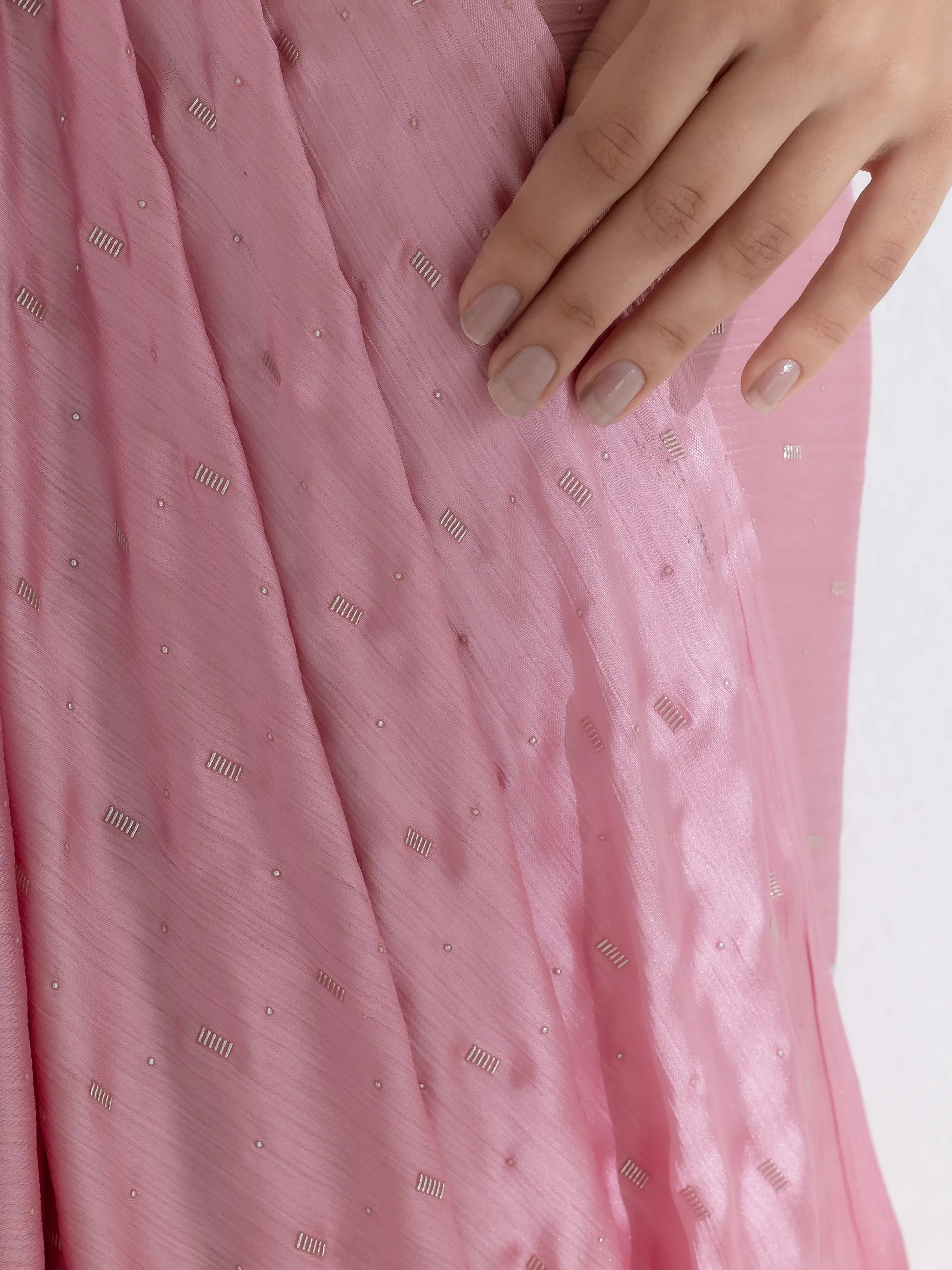 Rosy Silver Printed Butter Chiffon Saree